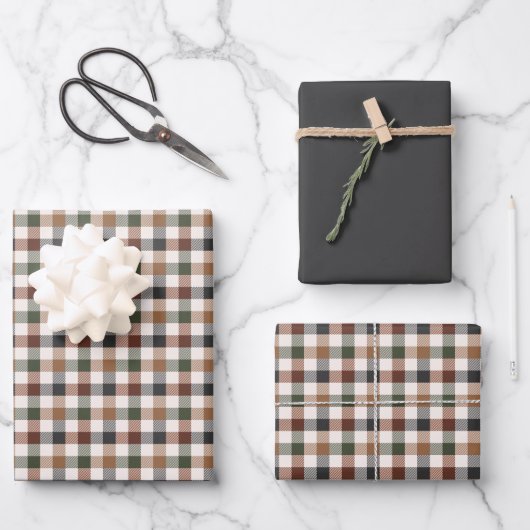 Rustikaler Erdtön Karo Kariert Geschenkpapier Set (Vorderseite)