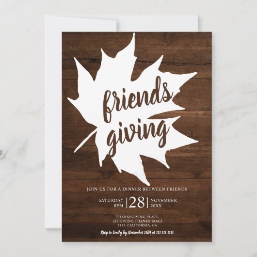 Rustikaler Erntedank aus braunem Ahornblättern Einladung (Vorderseite)