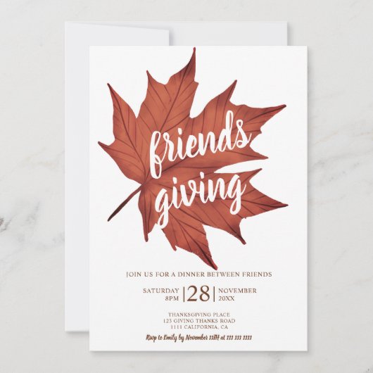 Rustikaler Erntedank aus rotem Ahornblatt Einladung (Vorderseite)