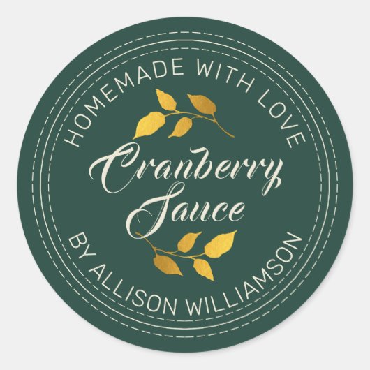 Rustikaler Erntedank Cranberry Sauce Green Runder Aufkleber (Vorderseite)