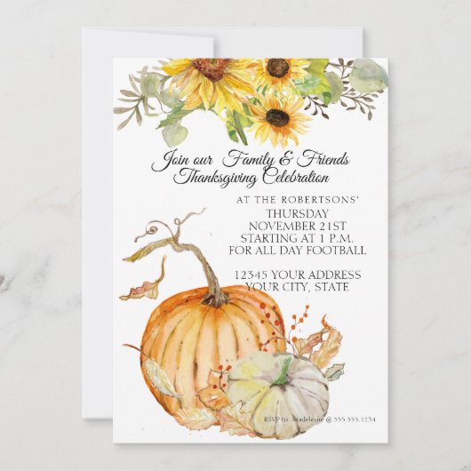 Rustikaler Erntedank Fall Sonnenblumen Leaf n Pump Einladung (Vorderseite)