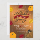 Rustikaler Erntedank Herbstlaub Türkei Pumpkin Einladung (Vorderseite)