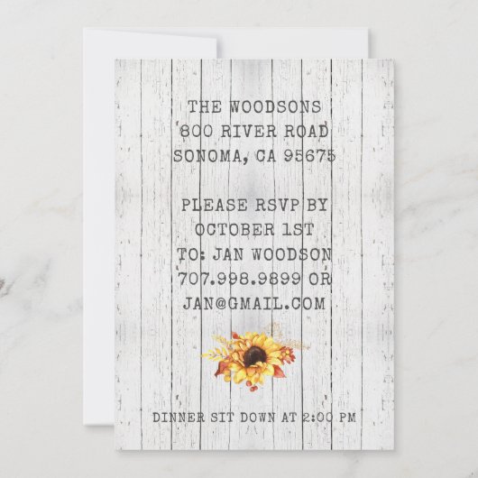 Rustikaler Erntedank Holzherbst Einladung (Rückseite)