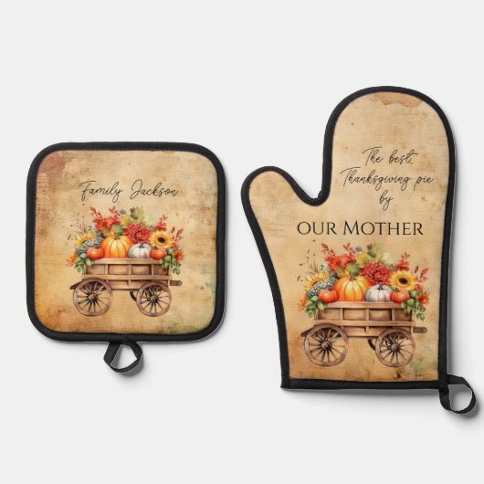 Rustikaler Erntedank Ofenhandschuh & Topflappen-Set (Vorderseite)