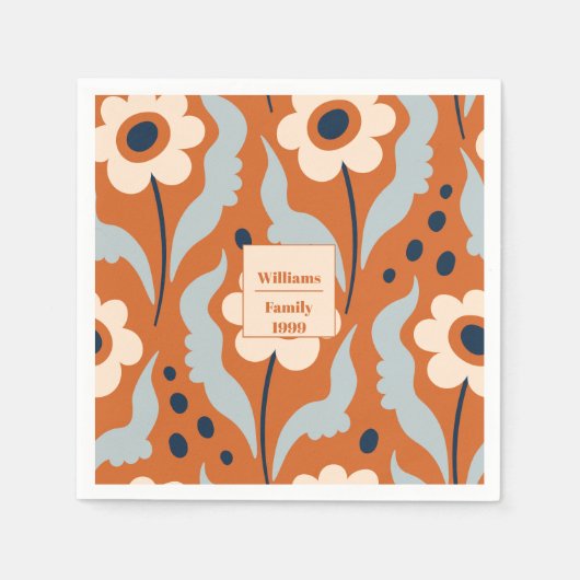 Rustikaler Erntedank Orange Florals Individuelle N Serviette (Vorderseite)