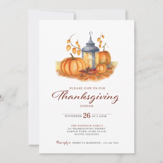 Rustikaler Erntedank Pumpkin Dinner Einladung (Vorderseite)