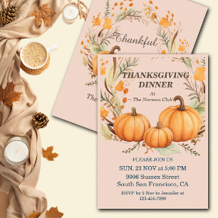 Rustikaler Erntedank Pumpkin Floral Dinner Custom Einladung