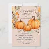 Rustikaler Erntedank Pumpkin Floral Dinner Custom Einladung (Vorderseite)