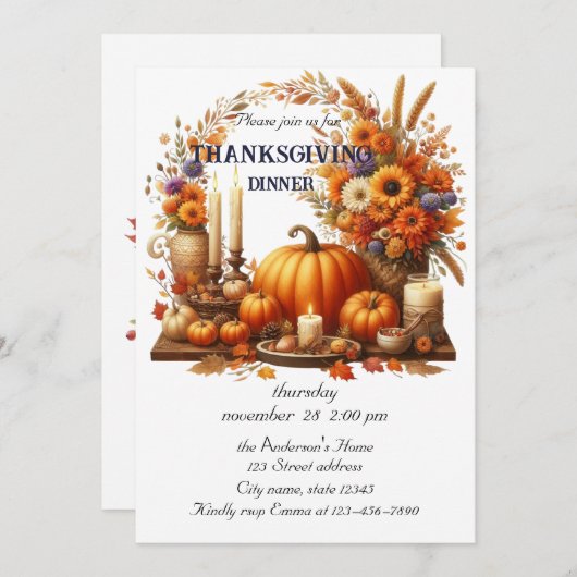 Rustikaler Erntedank Pumpkin Wasserfarben Herbst Einladung (Vorne/Hinten)