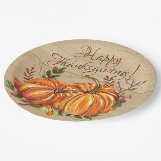 Rustikaler Erntedank Pumpkins Pappteller (Schrägansicht)