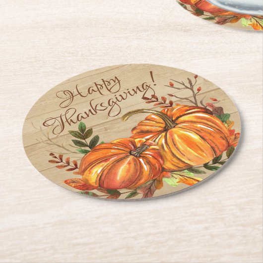 Rustikaler Erntedank Pumpkins Runder Pappuntersetzer (Angewinkelt)