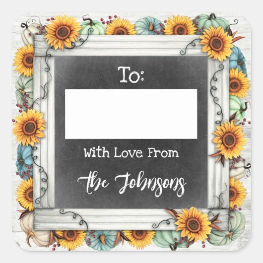 Rustikaler Erntedank Sonnenblume zu / von Schreib- Quadratischer Aufkleber (Vorderseite)