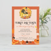 Rustikaler Erntedank Türkei & Toasts Freundlichkei Einladung (Stehend Vorderseite)