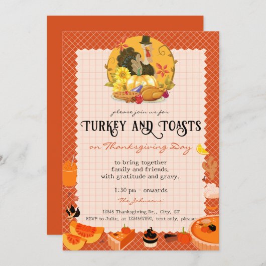 Rustikaler Erntedank Türkei & Toasts Freundlichkei Einladung (Vorne/Hinten)