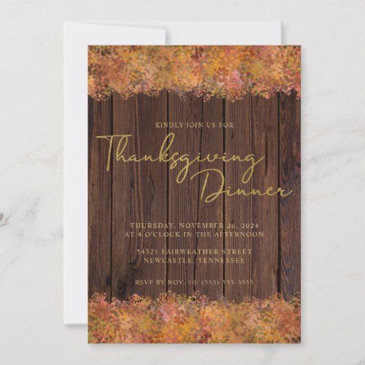 Rustikaler Erntedank Wasserfarbe Herbst Blätter Ho Einladung (Vorderseite)