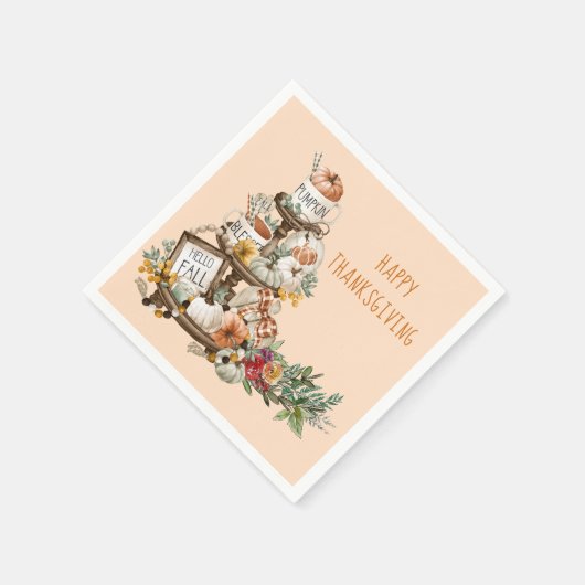 Rustikaler Erntedank Wasserfarbenkürbis Herbst Serviette (Ecke)