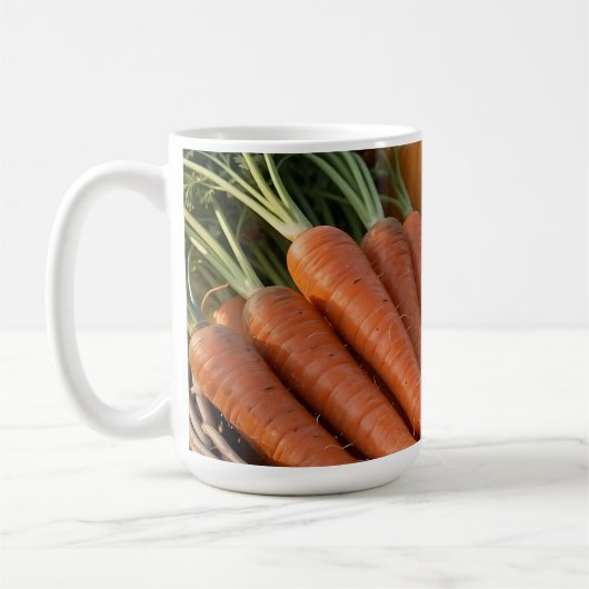 Rustikaler Erntekorb Kürbisse Karotten Kaffeetasse (Links)