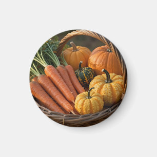 Rustikaler Erntekorb Kürbisse Karotten Magnet