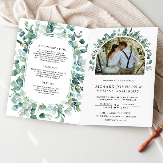Rustikaler Eucalyptus-Foto-All-in-One-QR-Code-Hoch Einladung