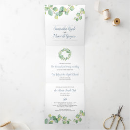 Rustikaler Eukalyptus auf einer Hochzeit Dreifach Gefaltete Einladung