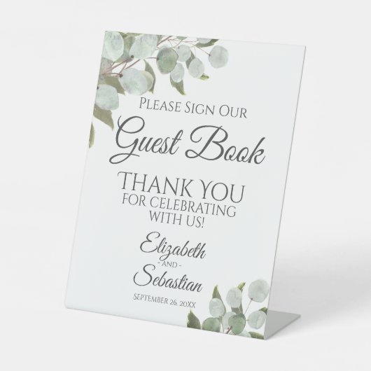 Rustikaler Eukalyptus Bitte Unterschreiben Sie uns Sockelschild (Vorderseite)