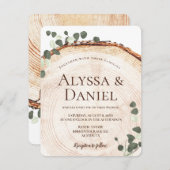 Rustikaler Eukalyptus botanisch auf Holzhochzeit Einladung (Vorne/Hinten)