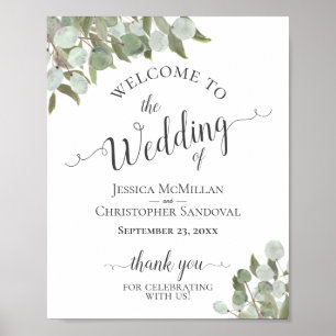 Rustikaler Eukalyptus Elegante Wedding Welcome Sig Poster