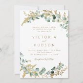 Rustikaler Eukalyptus goldenes Grün Boho Hochzeit Einladung (Vorderseite)