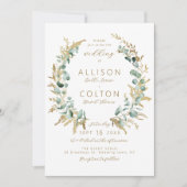 Rustikaler Eukalyptus goldenes Grün Boho Hochzeit Einladung (Vorderseite)