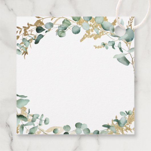 Rustikaler Eukalyptus goldenes Grün Boho Hochzeit Geschenkanhänger (Rückseite)