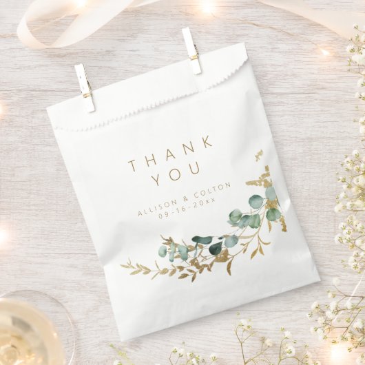 Rustikaler Eukalyptus goldenes Grün Boho Hochzeit Geschenktütchen (Ausgeschnitten)