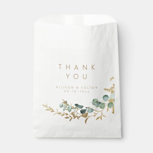 Rustikaler Eukalyptus goldenes Grün Boho Hochzeit Geschenktütchen (Vorderseite)
