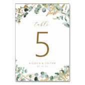 Rustikaler Eukalyptus goldenes Grün Boho Hochzeit Tischnummer (Rückseite)