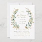 Rustikaler Eukalyptus goldfarbener Probe Abendesse Einladung (Vorderseite)