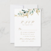 Rustikaler Eukalyptus-Goldgrün boho Hochzeit RSVP Karte (Vorderseite)