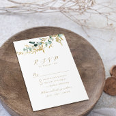 Rustikaler Eukalyptus-Goldgrün boho Hochzeit RSVP Karte