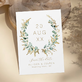 Rustikaler Eukalyptus-Goldgrün boho Save the Date