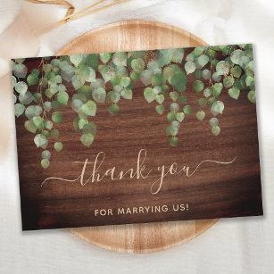 Rustikaler Eukalyptus Greenery Wood Wedding Offizi Dankeskarte