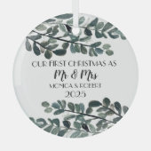 Rustikaler Eukalyptus Keepake Erste Weihnachten Ornament Aus Glas (Vorderseite)