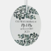 Rustikaler Eukalyptus Keepake Erste Weihnachten Ornament Aus Glas (Vorderseite Rechts)