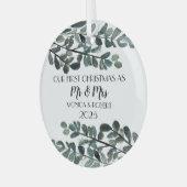 Rustikaler Eukalyptus Keepake Erste Weihnachten Ornament Aus Glas (Vorderseite links)