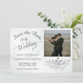 Rustikaler Eukalyptus & Lavendel mit Foto Wedding Save The Date