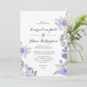 Rustikaler Eukalyptus Lila Hochzeitstag Einladung (Stehend Vorderseite)