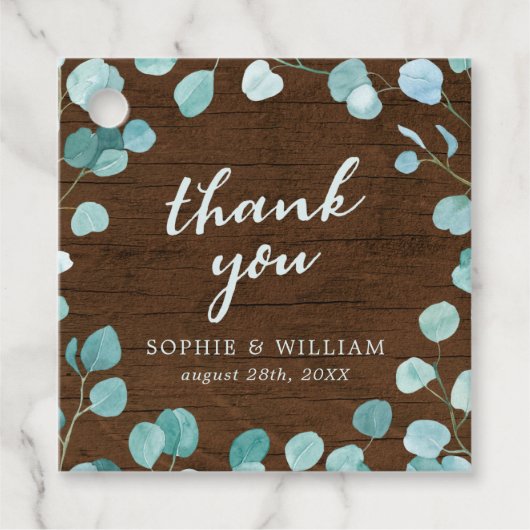 Rustikaler Eukalyptus und braunes Holz Vielen Dank Geschenkanhänger (Vorderseite)