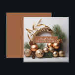 Rustikaler Evergreen und Waldbrand Feiertagskarte<br><div class="desc">Ein eleganter,  moderner festlicher,  immergrüner Weihnachtskranz aus immergrün und Holz mit rustikalen boho Dekorationen und Kiefernkegel.</div>