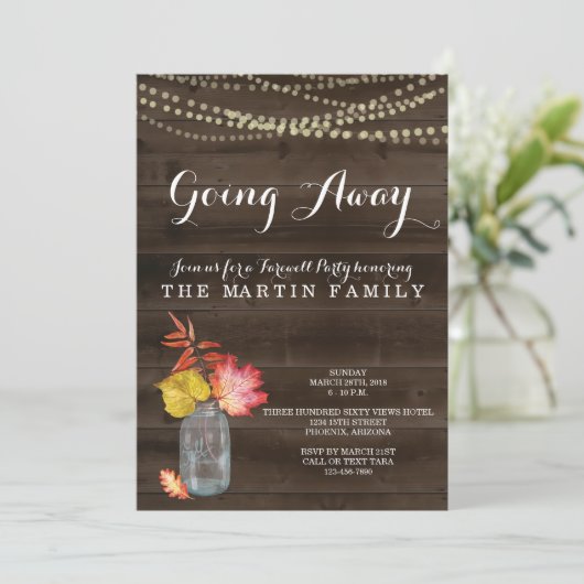 Rustikaler Fall auf dem Weg zur Party Einladung (Stehend Vorderseite)