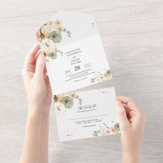 Rustikaler Fall auf einer Hochzeit All In One Einladung (Abreißen)