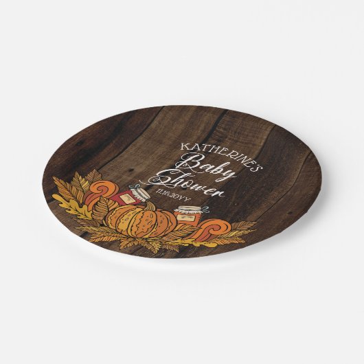 Rustikaler Fall | Autumn Pumpkin |Blätter Babydusc Pappteller (Schrägansicht)