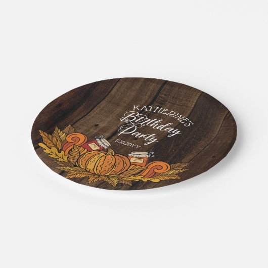 Rustikaler Fall |Autumn Pumpkin |Blätter Geburtsta Pappteller (Schrägansicht)