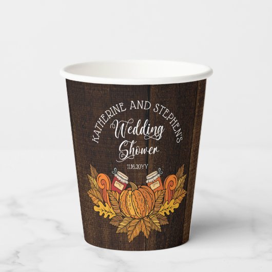 Rustikaler Fall |Autumn Pumpkin |Blätter Polterabe Pappbecher (Rückseite)